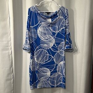 Banana Republic Blue & White Abstract Print Midi Dress size Medium